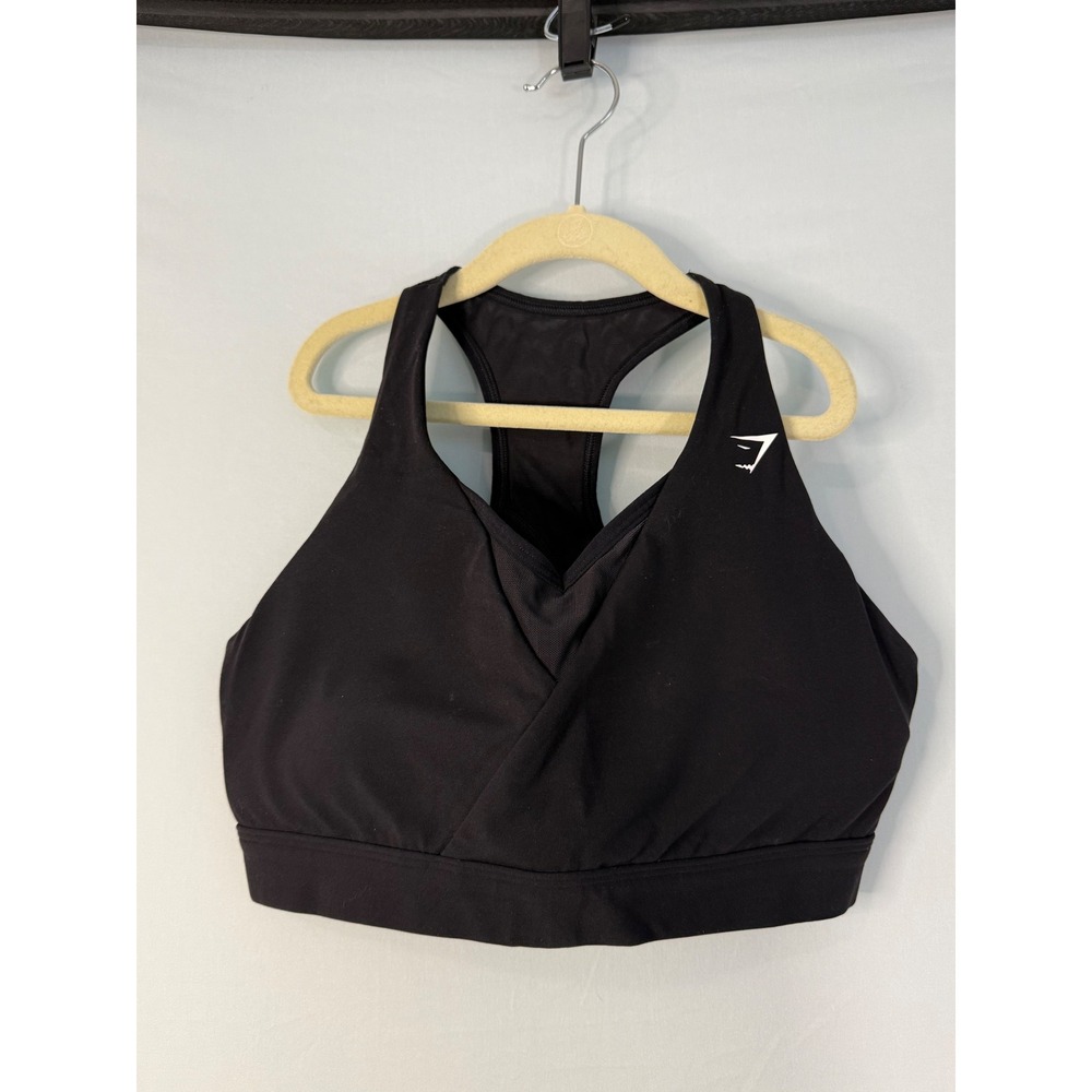 Gymshark Sports Bra Women Large Black Excellent Wrap Front Mesh Racerback